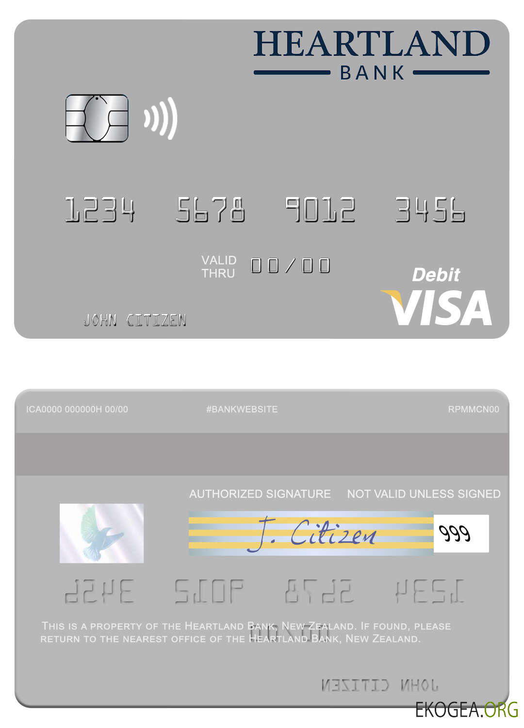 Carte de débit visa de la Heartland Bank de Nouvelle Zélande